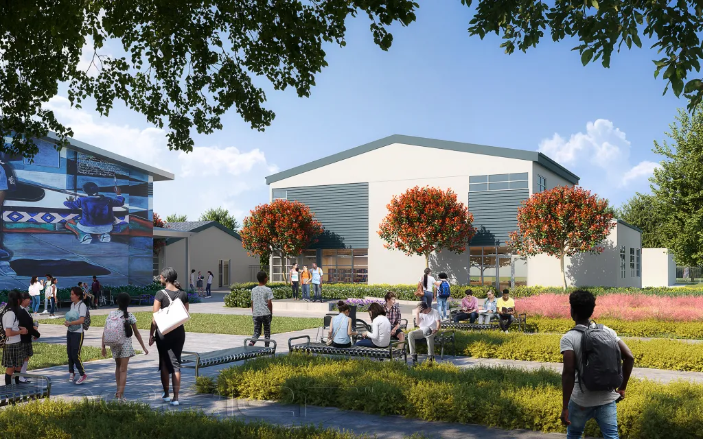 Architectural rendering of Cesar Chavez Ravenswood Middle School campus
